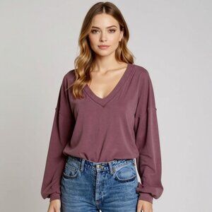 Free People We The Free Buffy Cropped Tee in Mulberry Plum Oversized Top Size XS